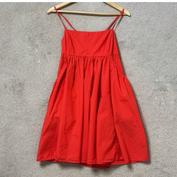 Urban Outfitters Theodora Mini Dress Poplin Cotton Orange Adjustable Tie Back - Picture 2 of 11